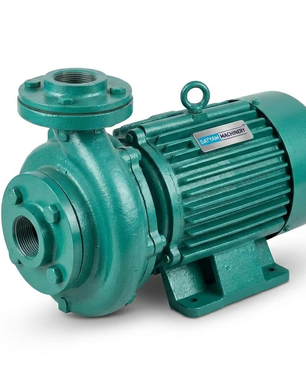 A centrifugal monoblock pump with its motor