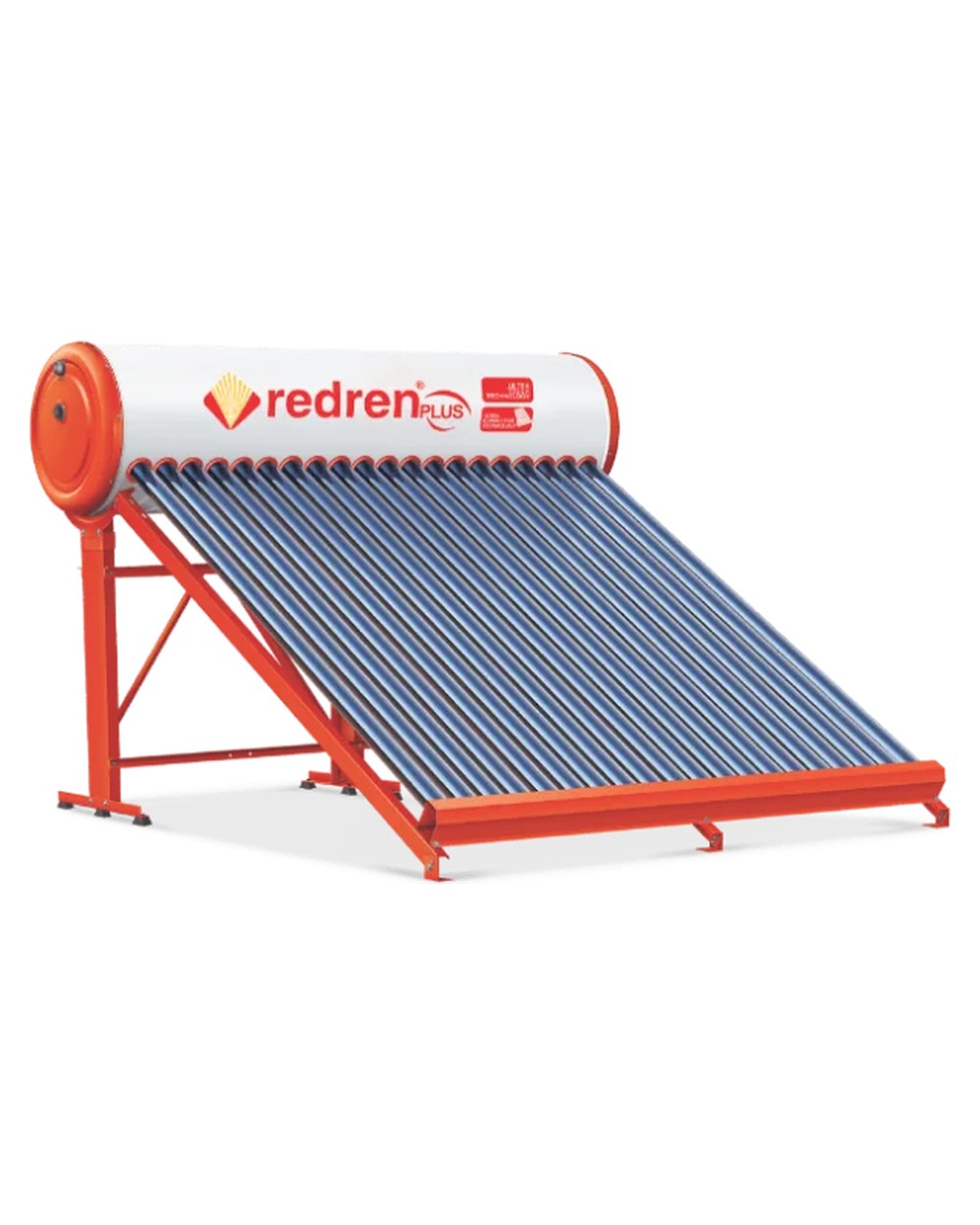 A solar water heater with its evacuated tubes and tank